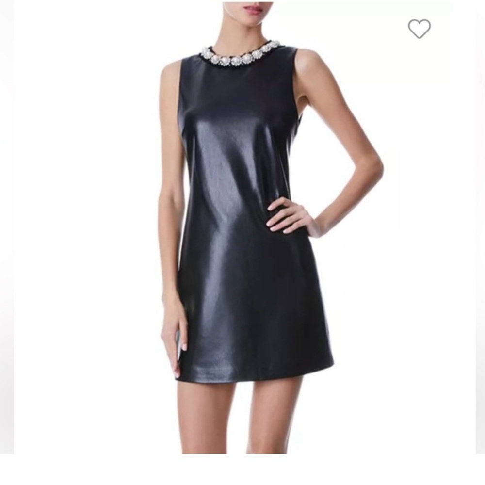 ALICE + OLIVIA COLEY EMBELLISHED FAUX LEATHER DRESS - Size 6